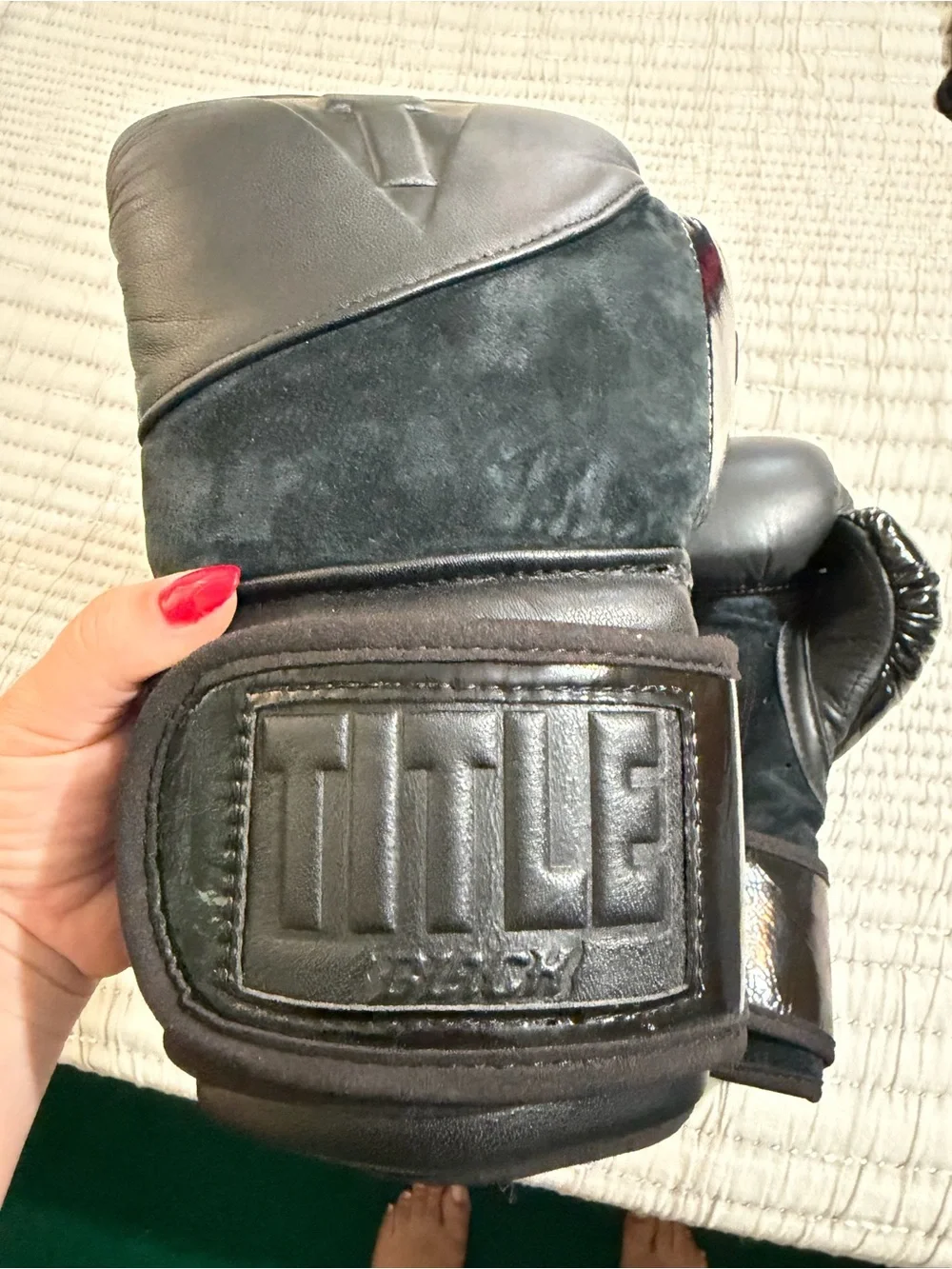 Boxing Black Leather & Suede Training Gloves, worn two times